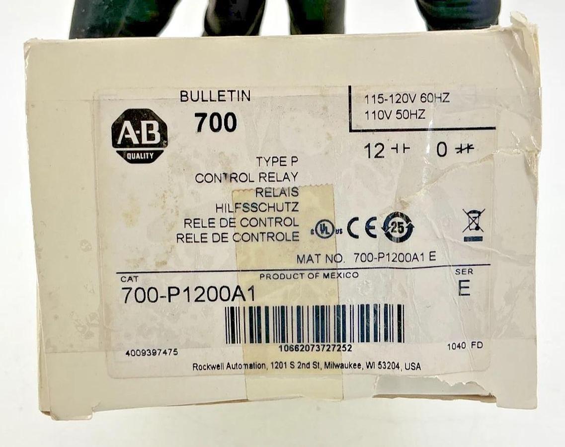 New Allen Bradley 700-P1200A1 Ser E Control Relay Type P 12NO 110/120VAC 50/60HZ