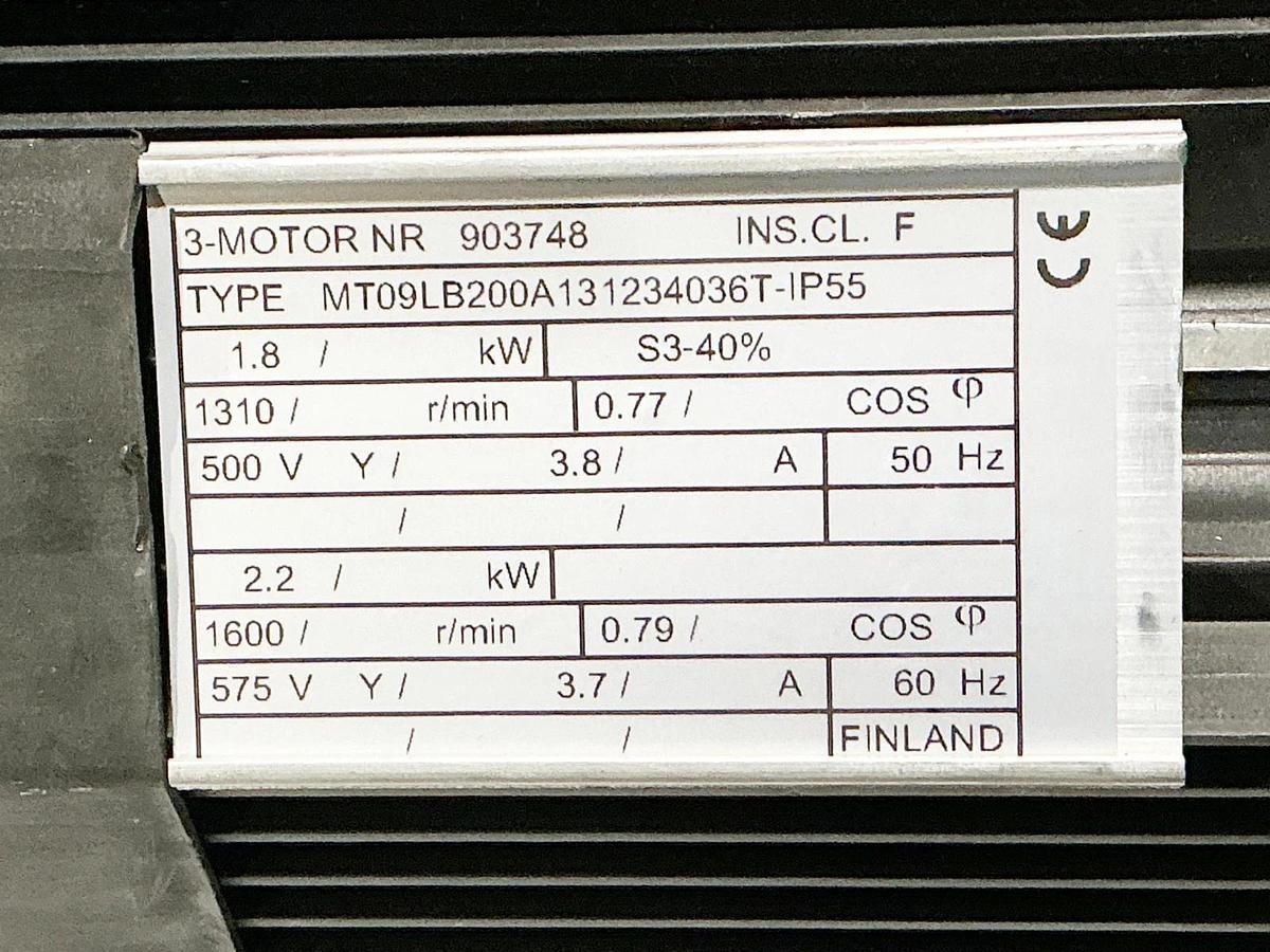 New Cranes MT09LB200A131234036T-IP55 Electric Motor 2.2KW 1600RPM 3PH 903748