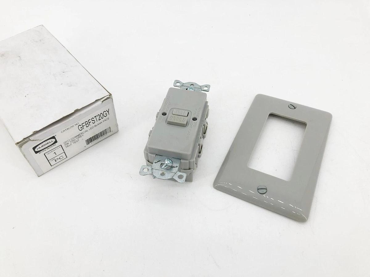 New Hubbell GFBFST20GY GFCI Commercial LED Blank Face 20A 125V Grey