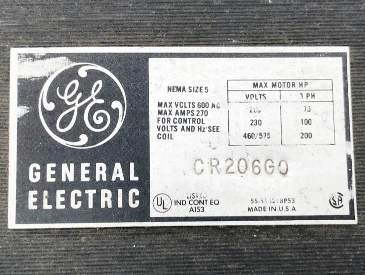 Used General Electric CR206G0 Magnetic Starter 110/120V Coil NEMA 5 (For Parts Only)