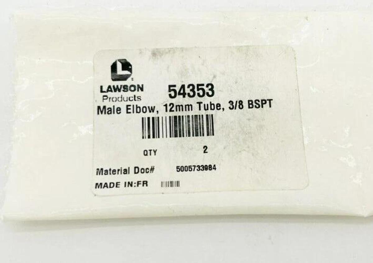 Lot of 3 New Lawson 54353 Male Elbows, 12mm Tube, 3/8 BSPT