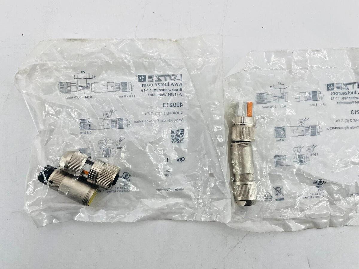 Lot of 2 New Lutze 490213 M12 Connector Female Straight KUGK4-M12 (C)-D FK