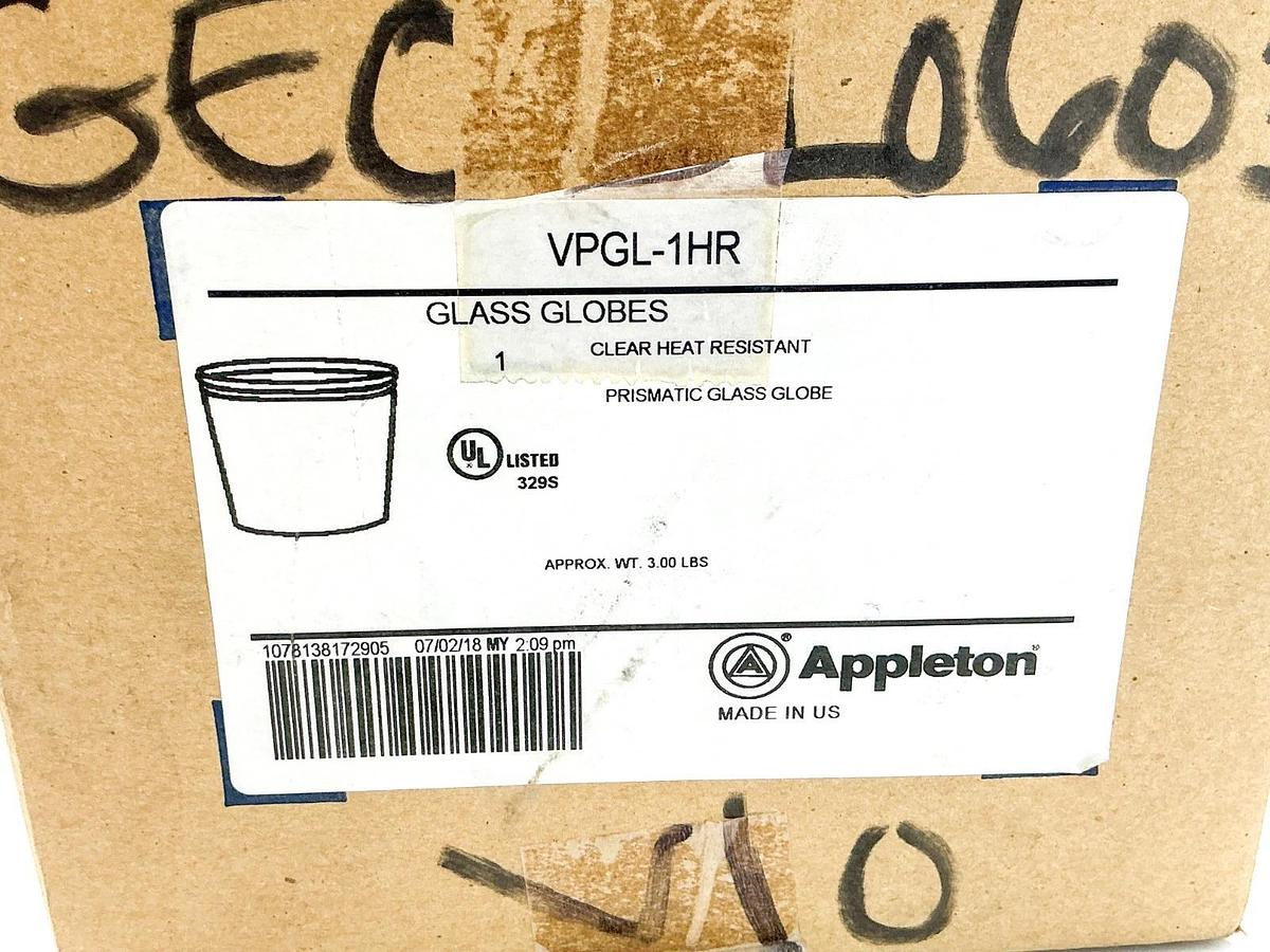New Emerson Appleton VPGL-1HR Prismatic Glass Globe Clear Heat Resistant