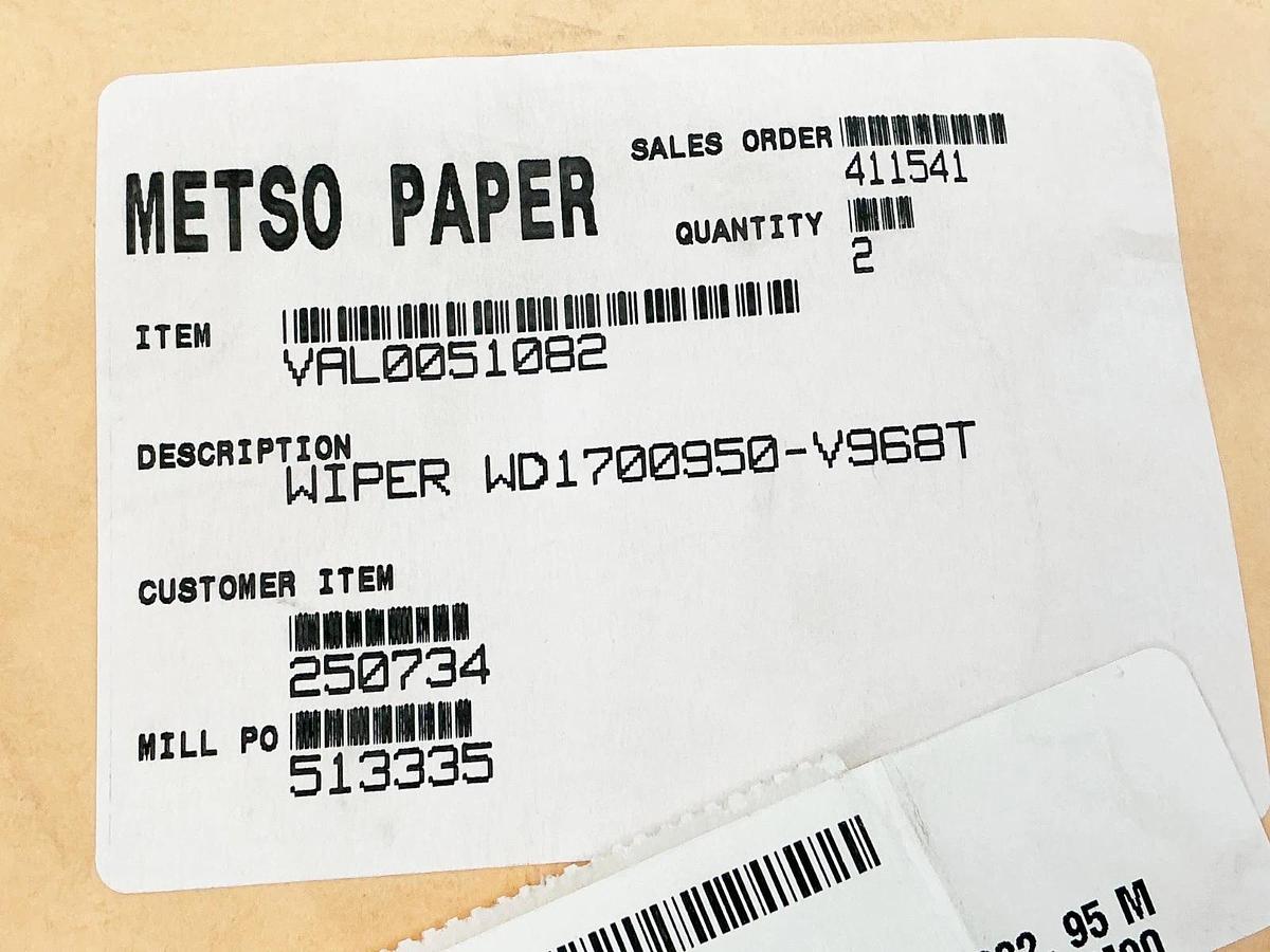 New Lot of 2 Metso Paper VAL0051082 Wiper WD1700950-V968T
