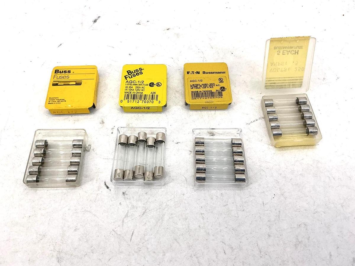 Lot of 20 New Bussmann AGC-1/2 Glass Fuse 1/2A 250V