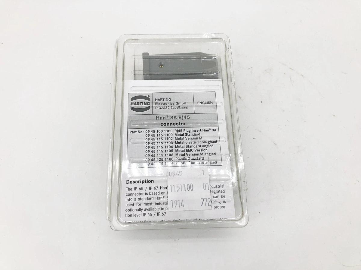 New Harting Han 3A RJ45 Connector Male Panel Mount Cat5 Straight 1 Port