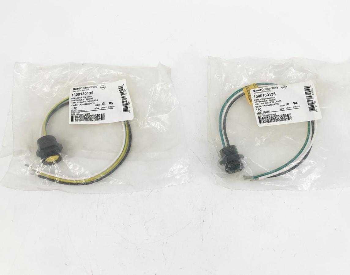 Lot of 2 New Brad Connectivity 1300130135 Receptacle 3P Female 12" #16AWG