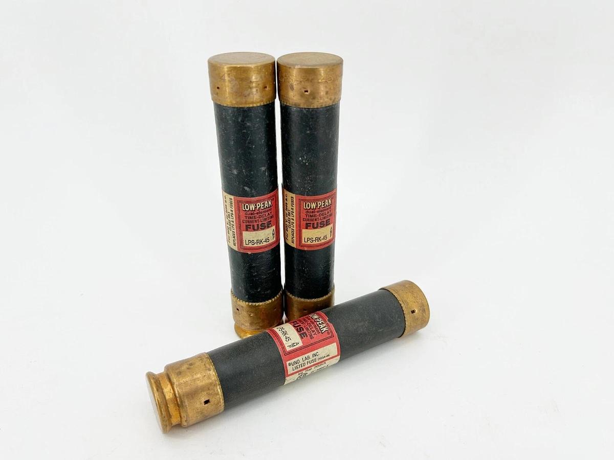 New Lot of 3 Bussmann LPS-RK-45 Time Delay Dual Element Fuse 45A 600V Class RK1