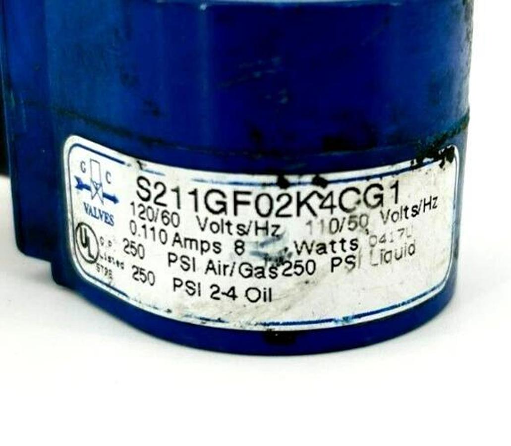 Used GC Valves S211GF02K4CG1 Solenoid Coil 110/120VAC 50/60Hz 0.110 A 8W