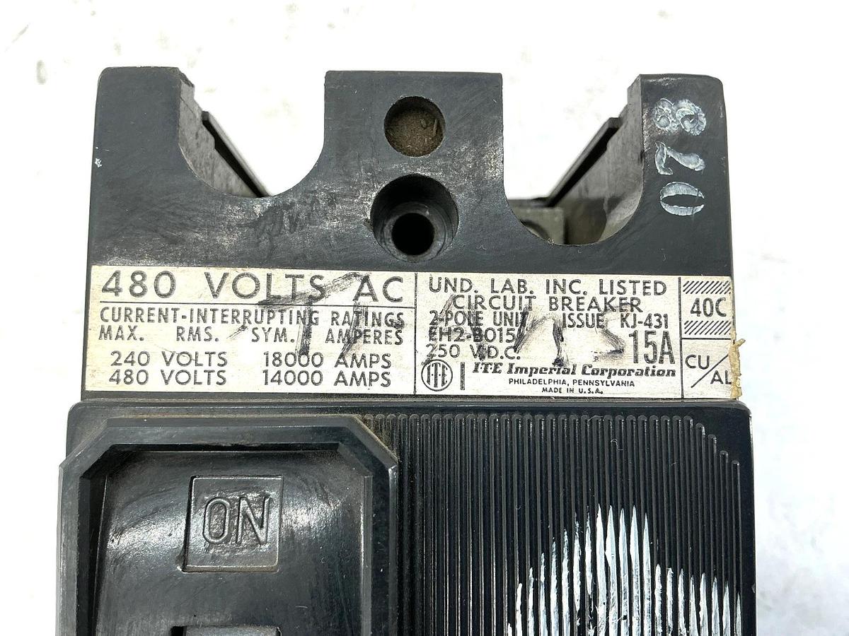 Used ITE EH2-B015 Circuit Breaker 2-Pole 1-Phase 15A 480VAC
