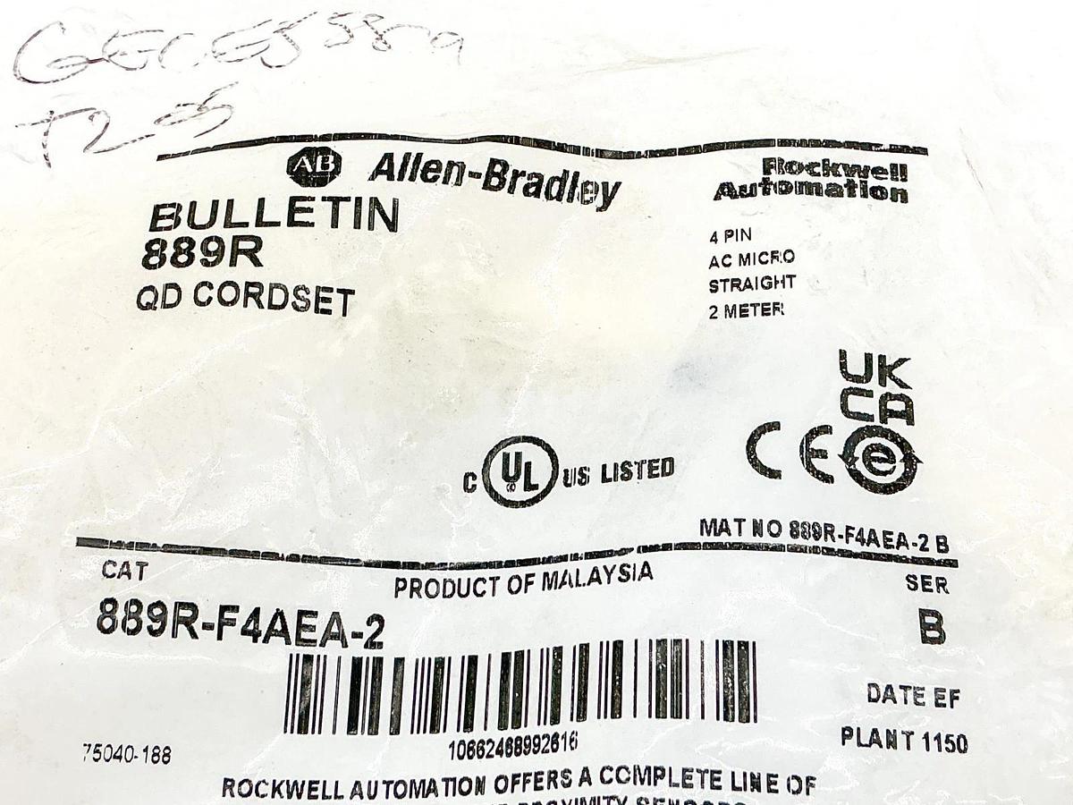 New Allen Bradley 889R-F4AEA-2 QD Cordset 4Pin AC Micro Straight 2m Ser.B