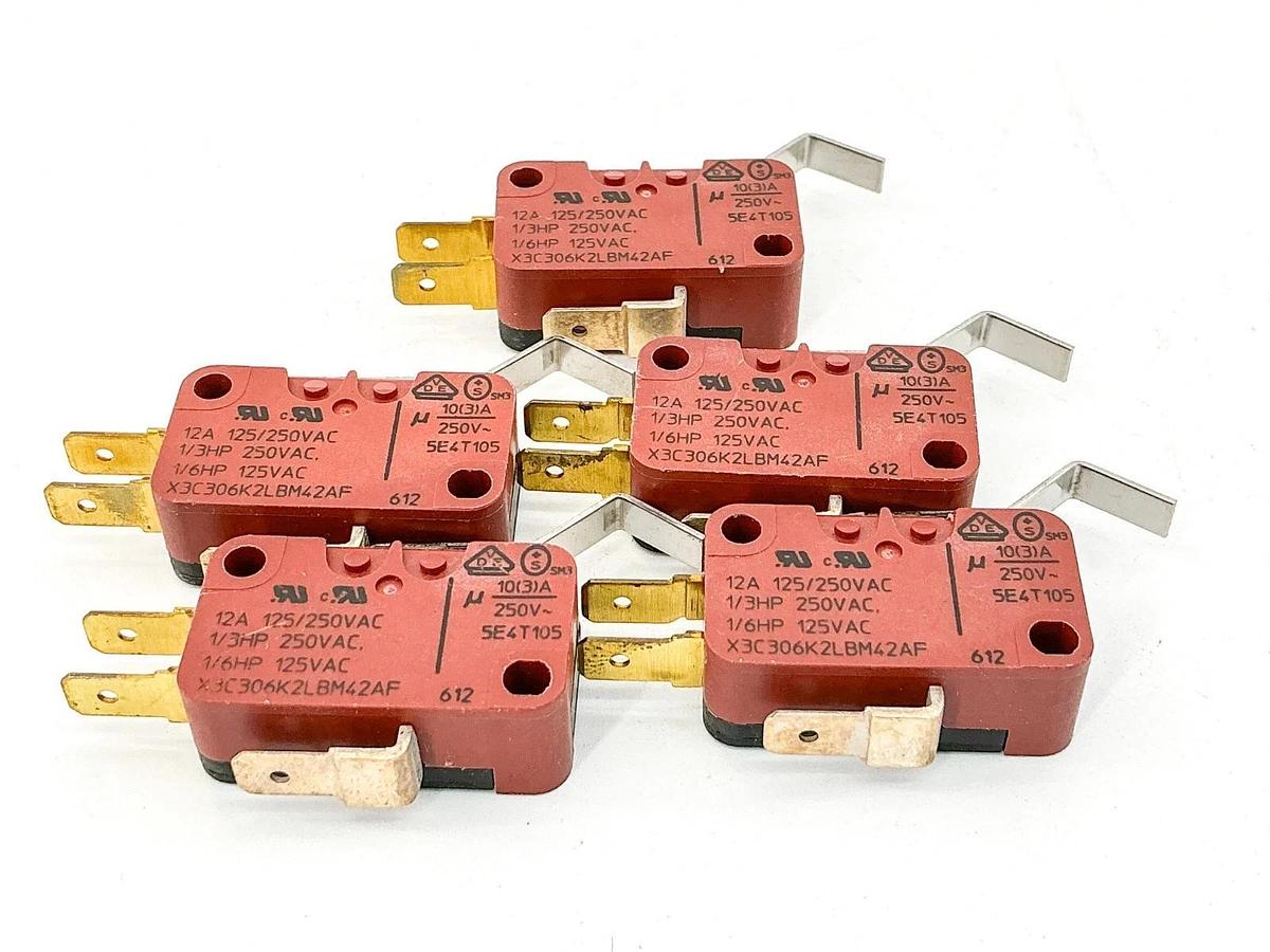 New Lot of 5 Burgess X3C306K2LBM42AF Micro Switch 12A 250V 1/3HP SE4T105- No Box