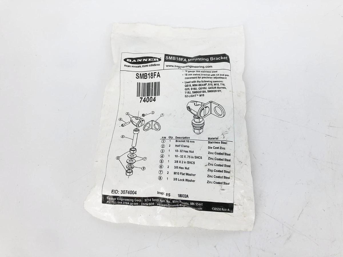 New Banner Engineering SMB18FA Mounting Bracket Kit 74004