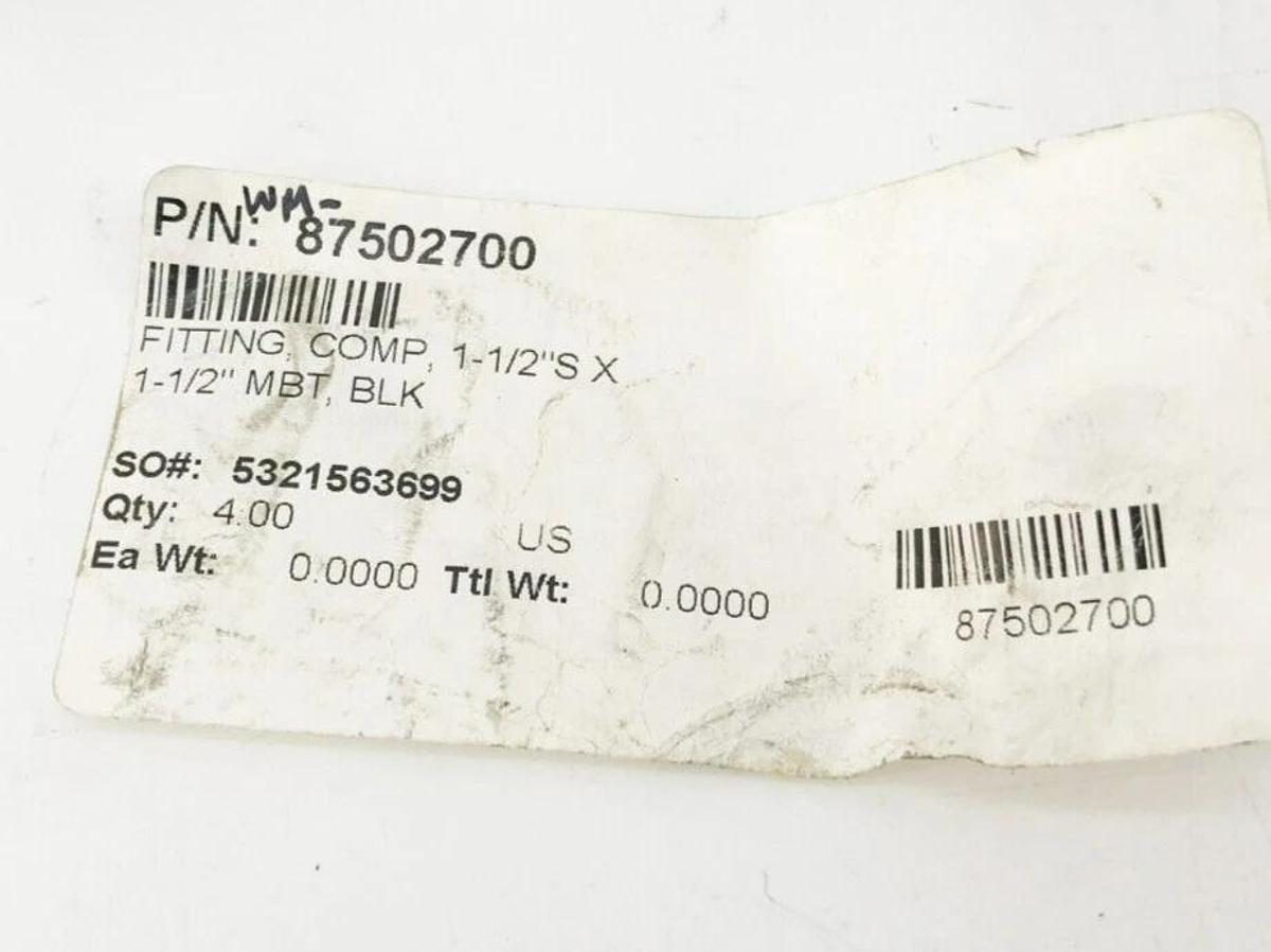 Lot of 2 New Superior WM-87502700 Complete Fittings 1-1/2"S X 1-1/2" MBT Black