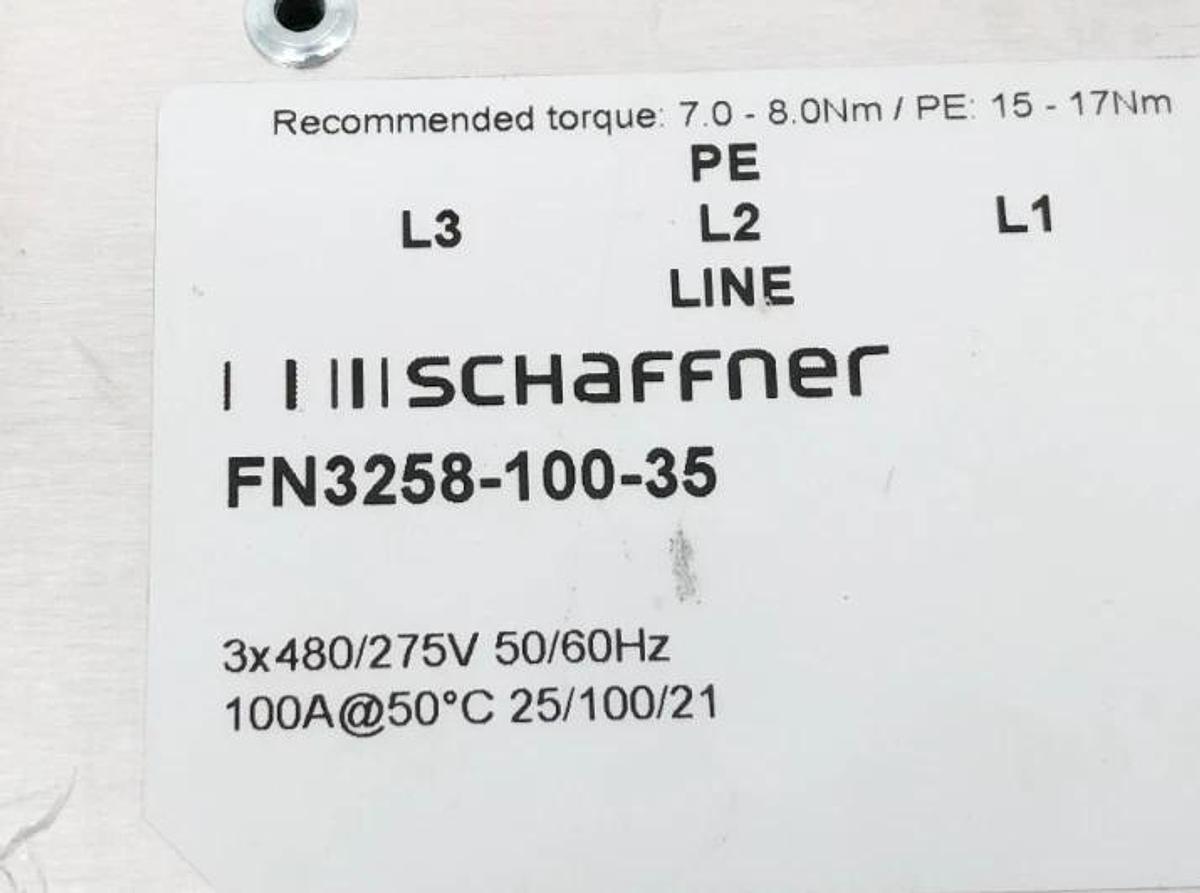 Used Schaffner FN3258-100-35 Ultra-Compact EMC/RFI Line Filter 3Ø 480/275VAC 100A