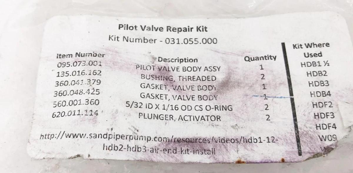 New Sandpiper 031.055.000 Pilot Valve Rebuild Kit 031-055-000