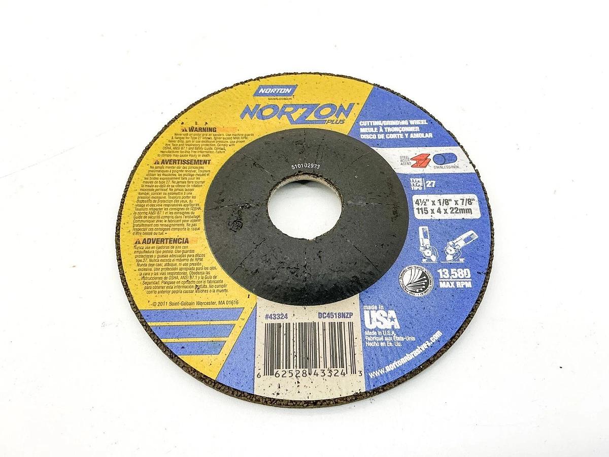 New Lot of 2 Norton 43324 Cutting Grinding Wheel 4-1/2X1/8"X7/8" - No Box