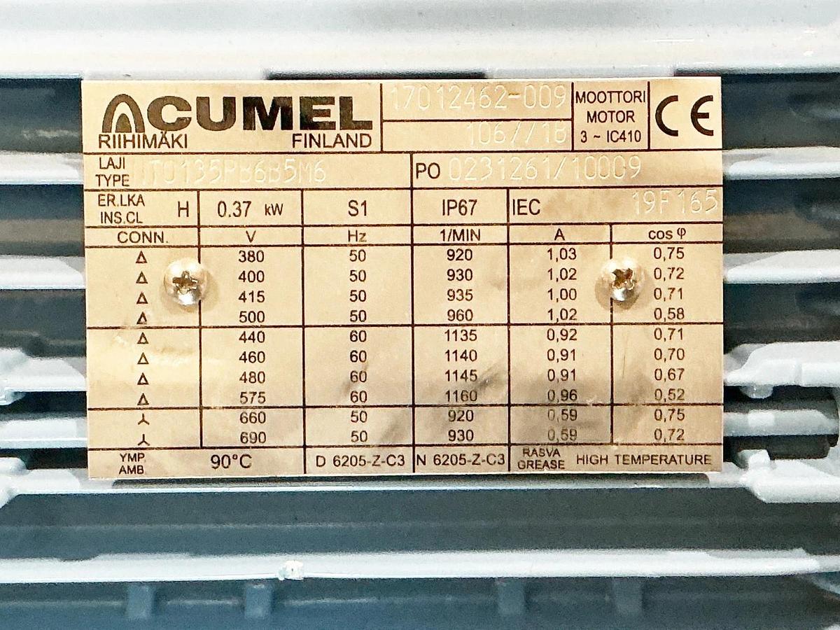 New Cumel NT0135PB6B5M6 Motor 17012462-009 575V 1160RPM 0.37KW - No Box