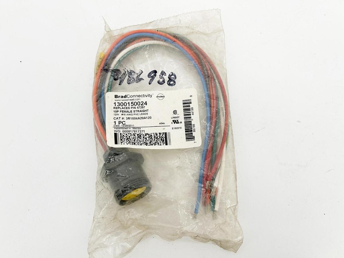 New Brad Connectivity 1300150024 Cordset 10P Femail Straight 12" #16 AWG PVC Lea