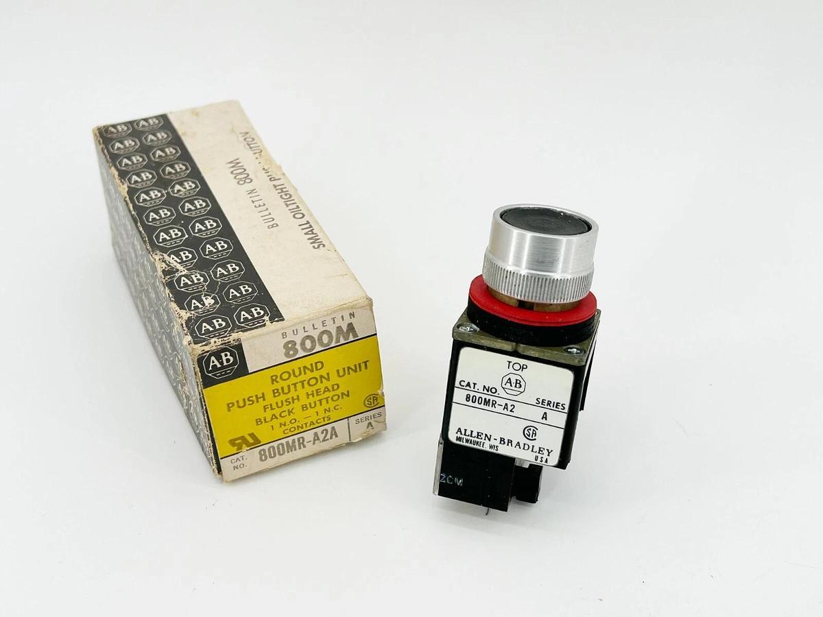 New Allen Bradley 800MR-A2A Pushbutton Momentary Contact Black Ser. A