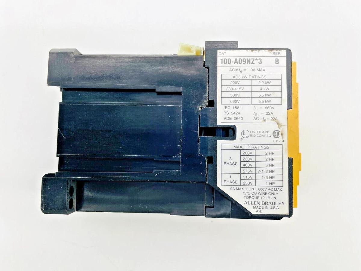 Used Allen Bradley 100-A09NZ243 Contactor 24VDC Coil 3PH 3P 9A Ser B