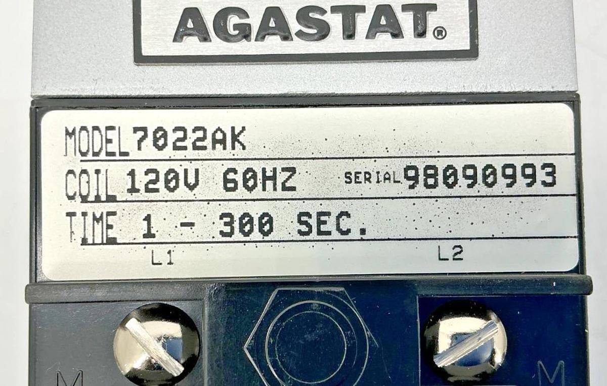 New AGASTAT 7022AK Time Delay Relay 1-300sec 10A 240V Coil 120VAC 60HZ - No Box