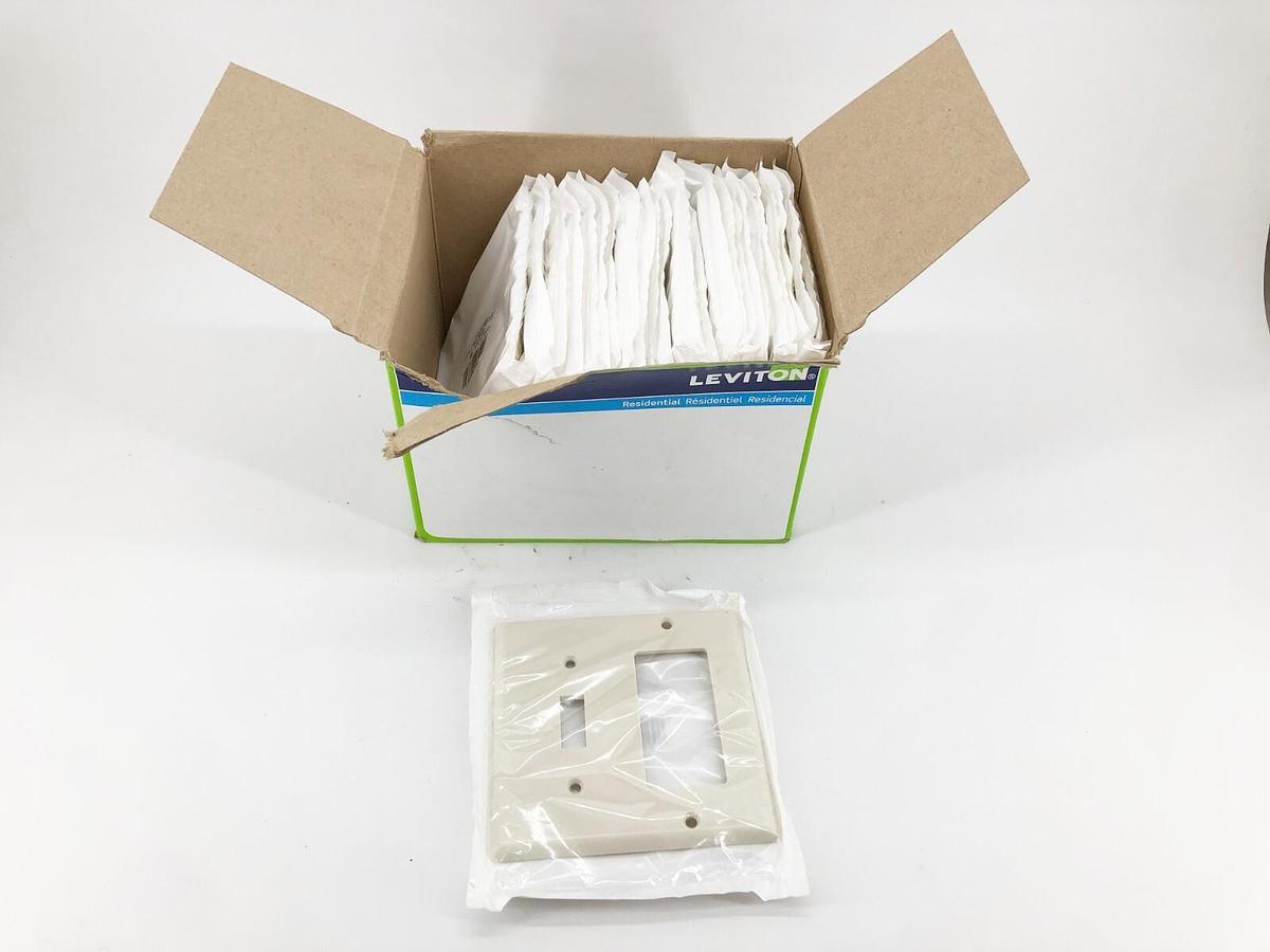 Box of 25 New Leviton 80405-T Combo Wallplates 2-Gang 1-Toggle 1-Decora/GFCI