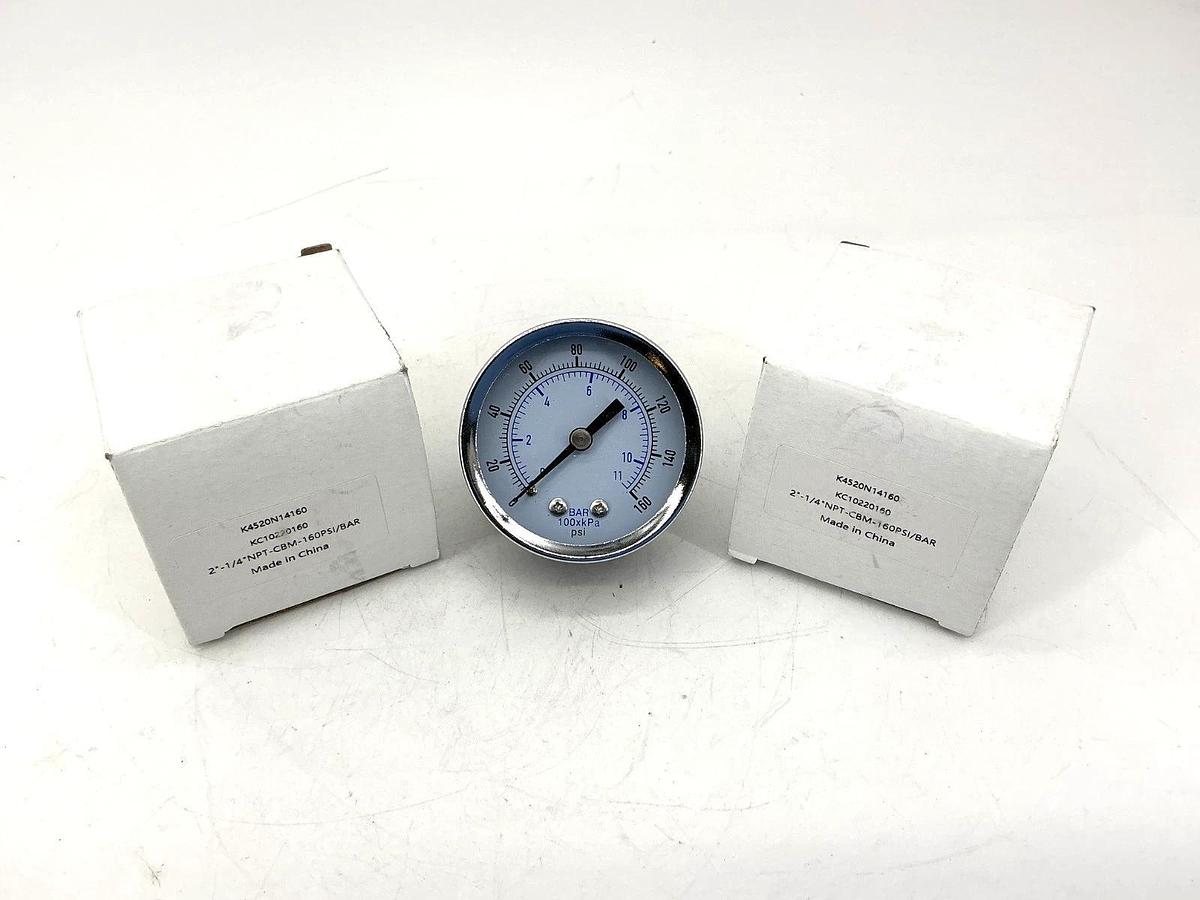 Lot of 2 New K4520N14160 Pressure Gauge 2"-1/4"NPT-CBM-160PSI/BAR KC10220160