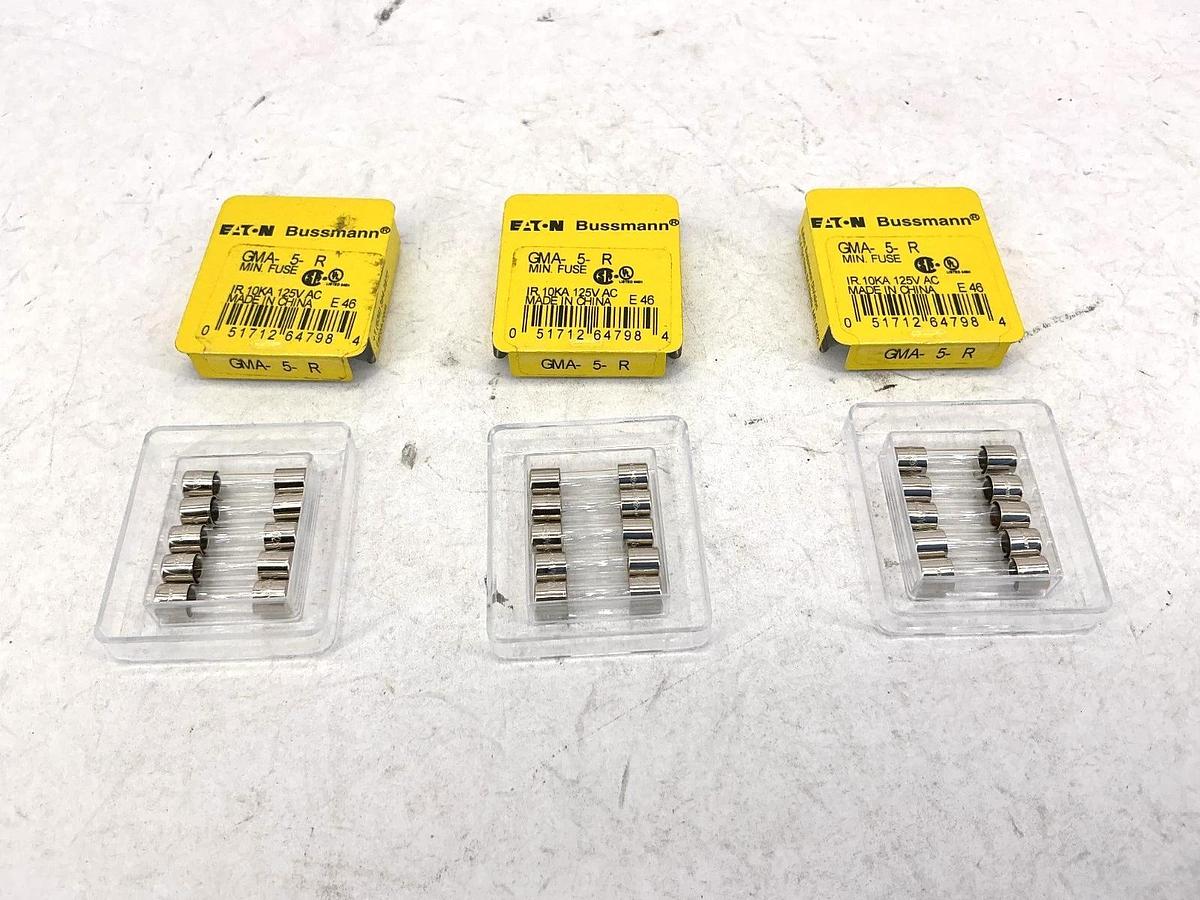 Lot of 15 New Bussmann GMA-5-R Glass Mini Fuses 5A 125V