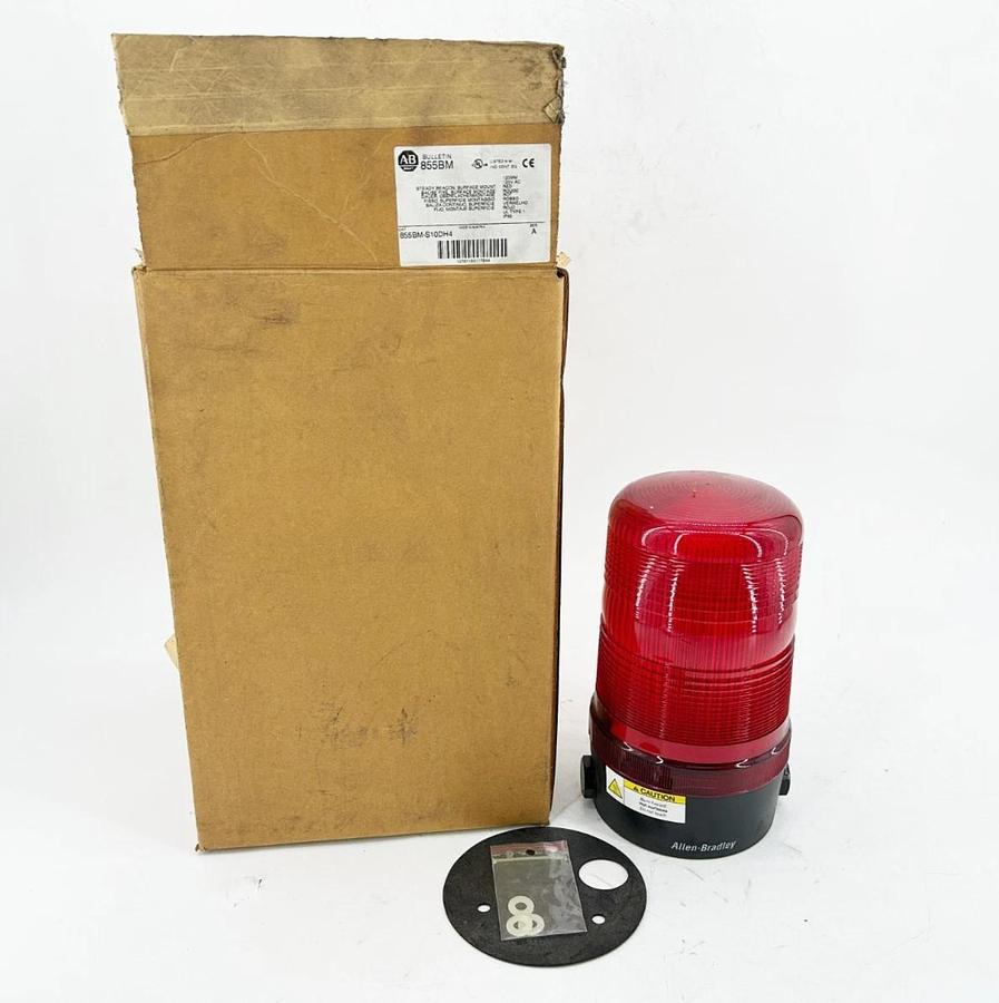 New Allen Bradley 855BM-S10DH4 Round 120MM Beacon Light 120V Red Ser.A