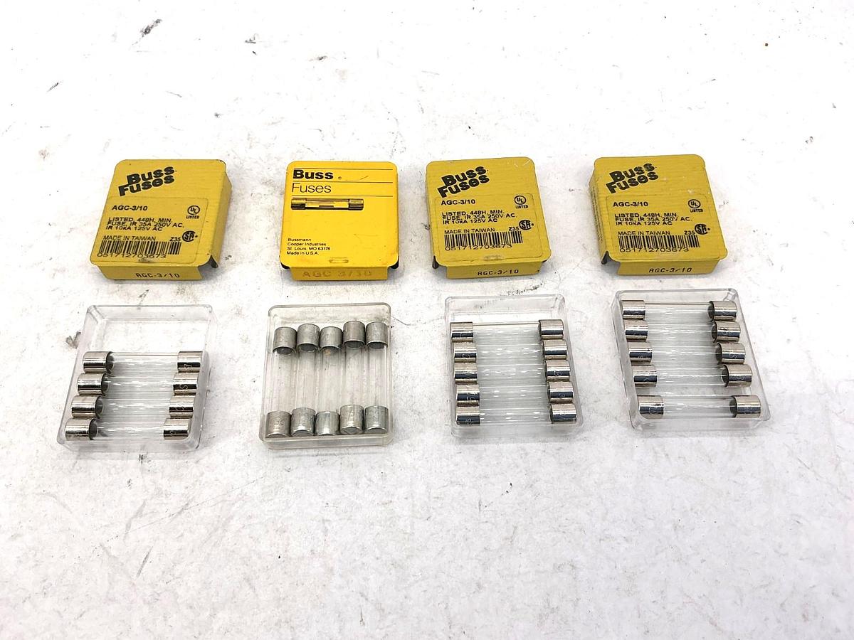 Lot of 19 New Bussmann AGC-3/10 Glass Fuse 3/10A 250V