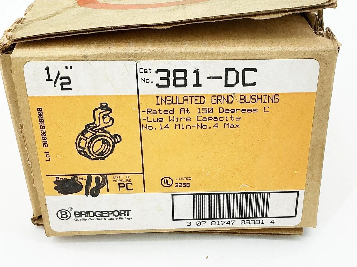 New Lot of 18 Bridgeport 381-DC Insulated GRND Bushing 1/2" Rated at 150 Deg
