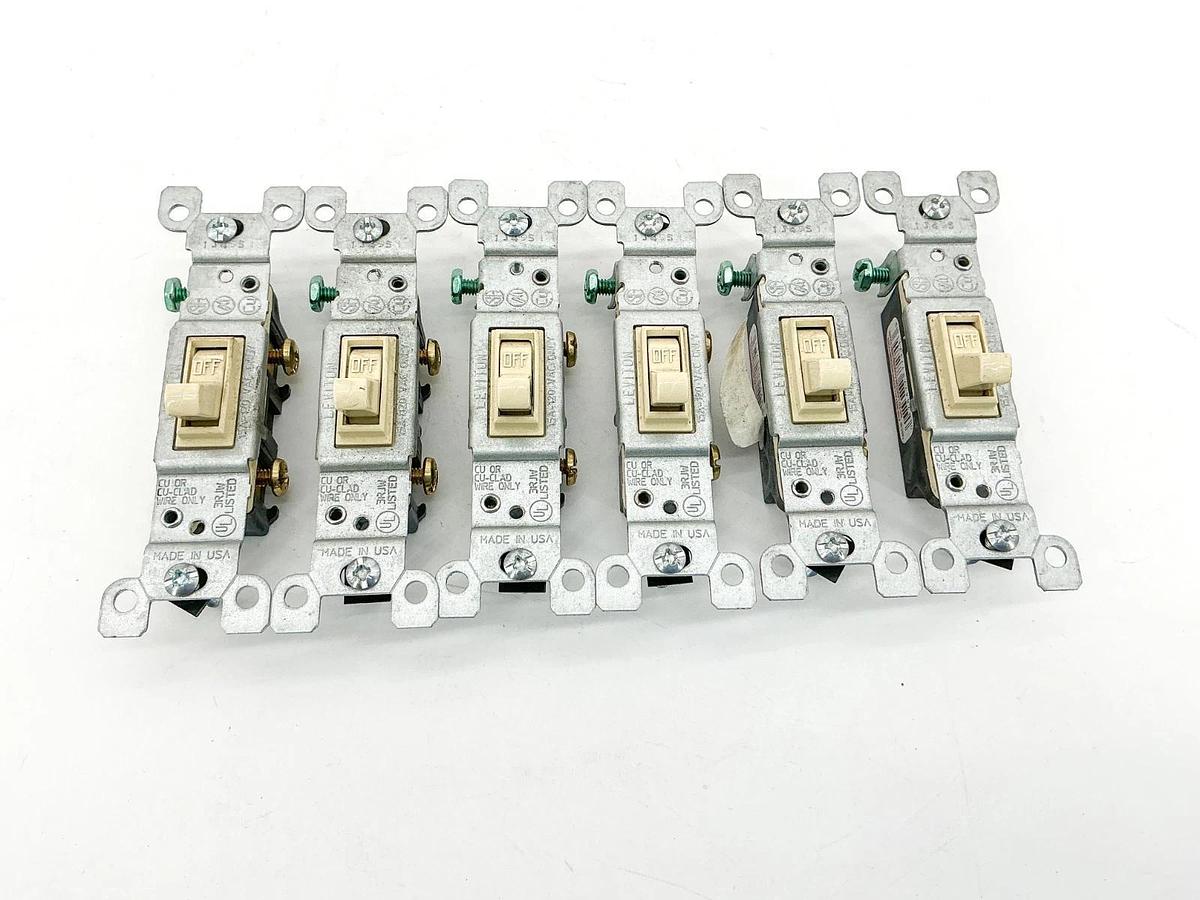 New Lot of 6 Leviton 1451-2I Toggle Switch 15A 120V Grounding - No Box