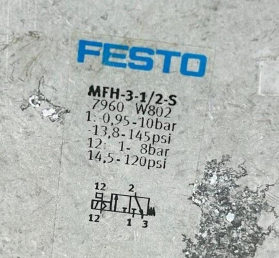 Used Festo MFH-3-1/2-S Air Solenoid Valve 145PSI 10Bar 7960