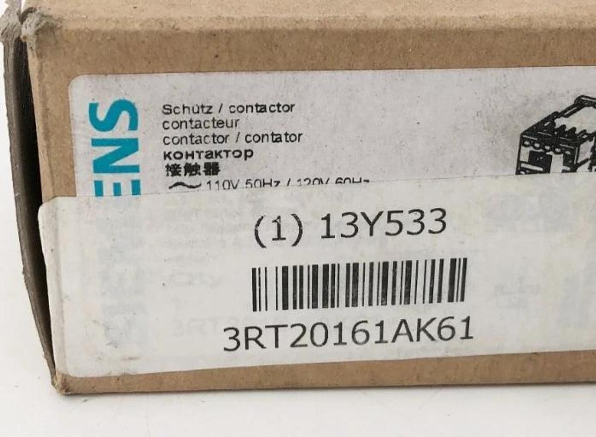 New Siemens 3RT2016-1AK61 Contactor 3P 9A 110/120V 13Y533