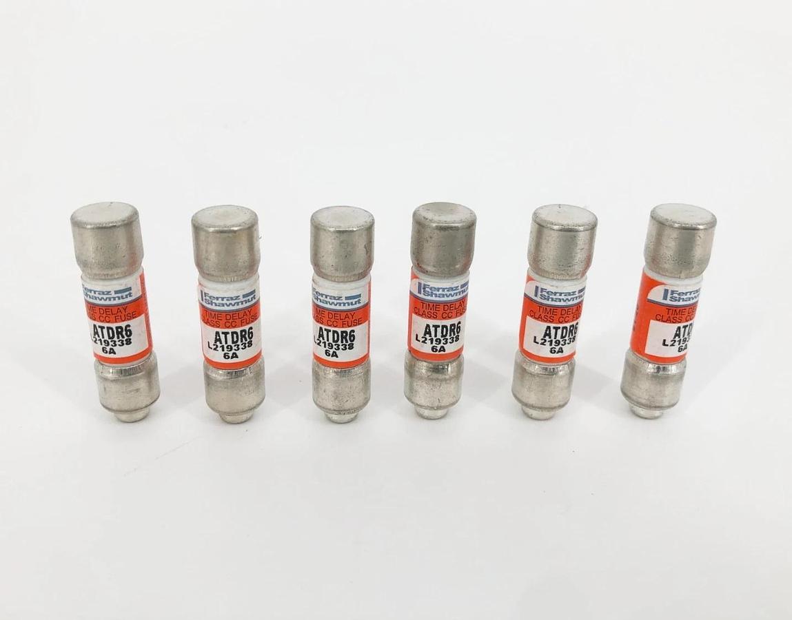Lot of 6 New Ferraz Shawmut ATDR6 Time Delay Fuses 6A 600VAC Class CC - No Box