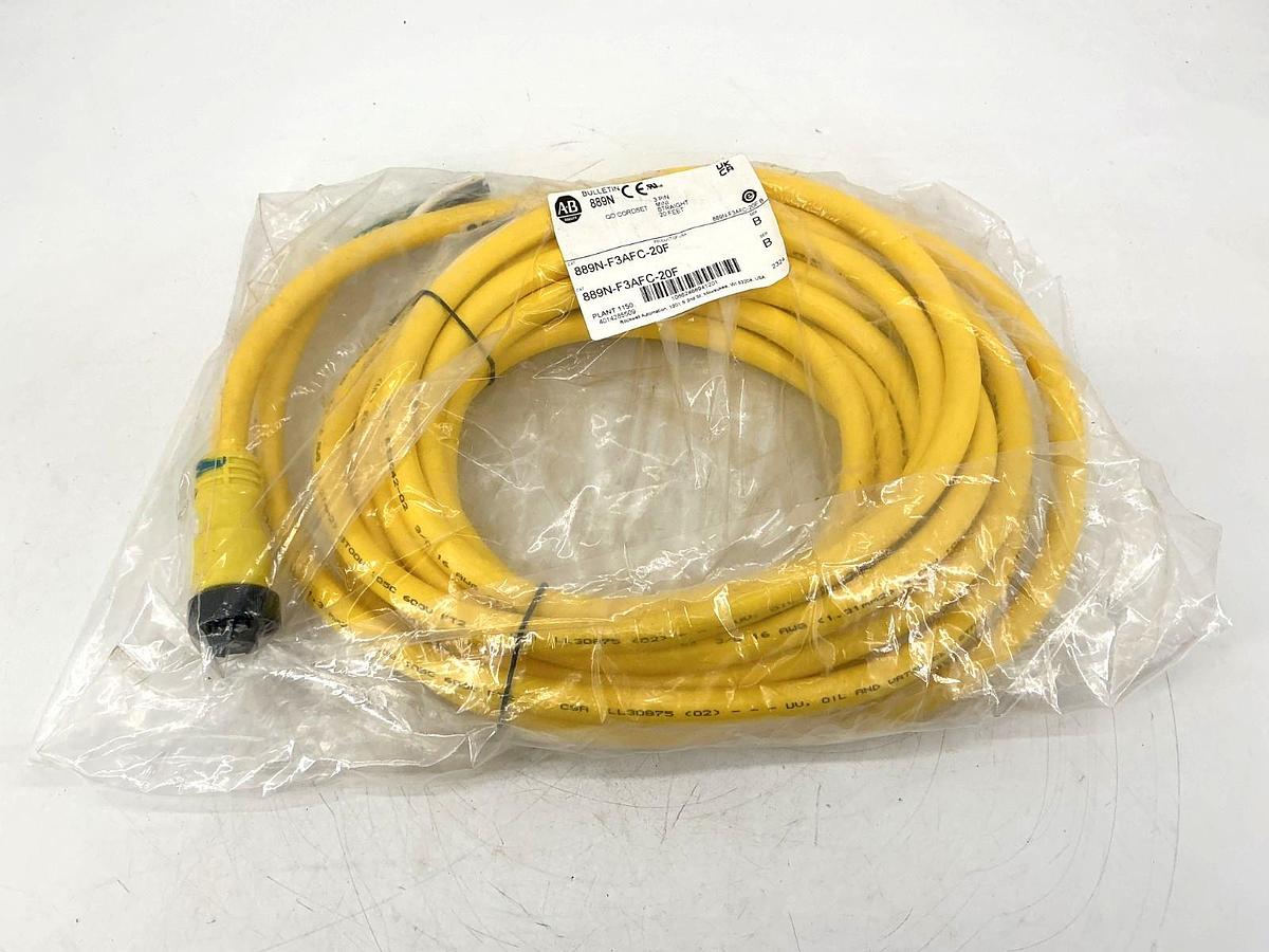 New Allen Bradley 889N-F3AFC-20F Ser B QD Cordset Female 3-Pin 3-Wire 20ft