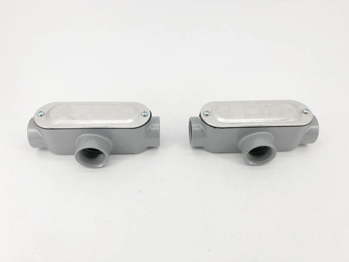 Lot of 2 New E121488 1" T Aluminum Conduit Bodies With Cover
