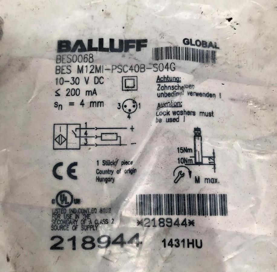 New Balluff BES0068 Inductive Proximity Sensor 10-30VDC BES M12MI-PSC40B-S04G