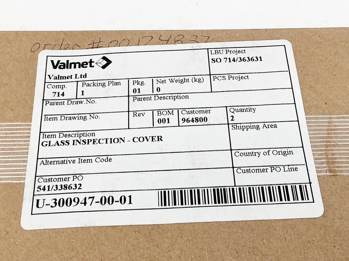 New Lot of 2 Valmet U-300947-00-01 Flat Inspection Sight Glass U-300947
