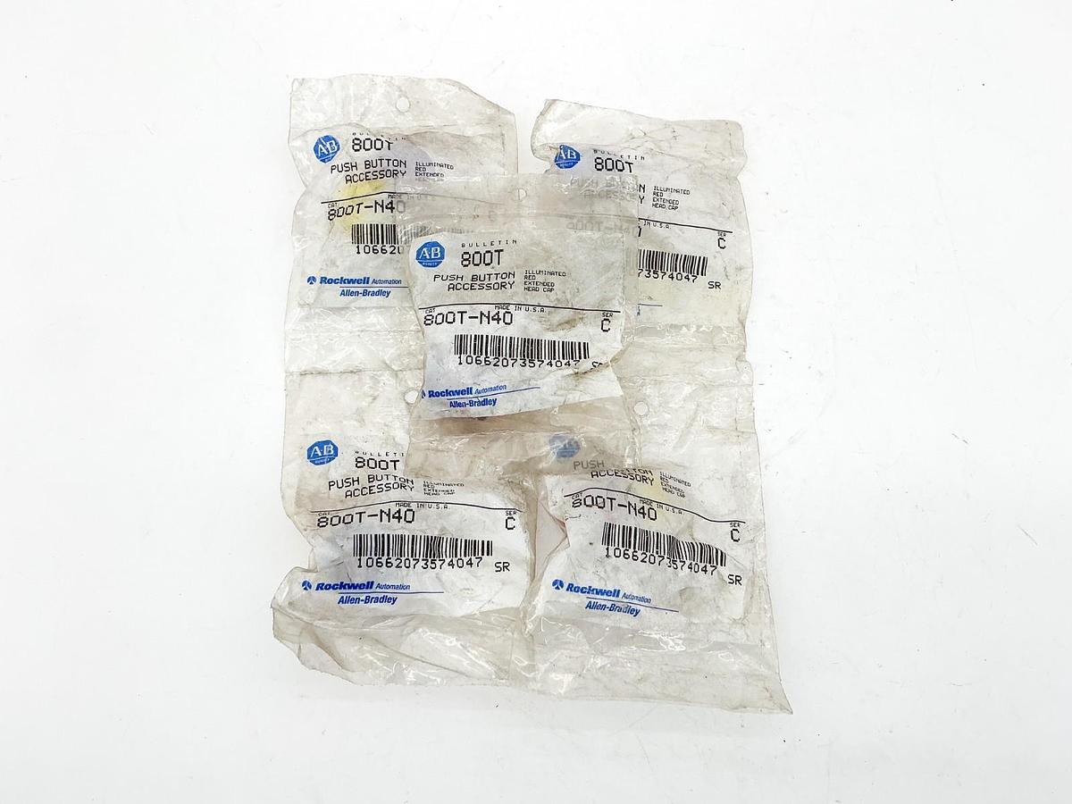 New Lot of 5 Allen Bradley 800T-N40 Illuminated Red Extended Cap Red Ser.C