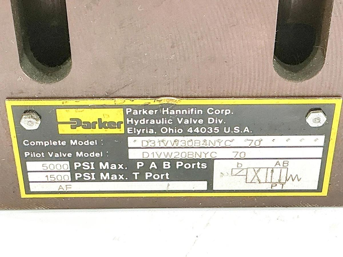 Used Parker D31VW30B4NYC-70 Valve Base Only 5000PSI