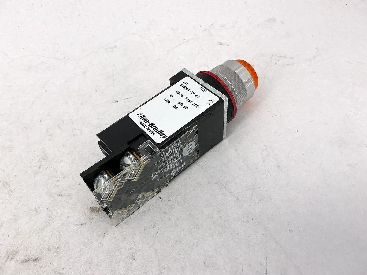 New Allen Bradley 800MR-PB16AAK Ser D Illuminated Pushbutton 120V Amber Lens