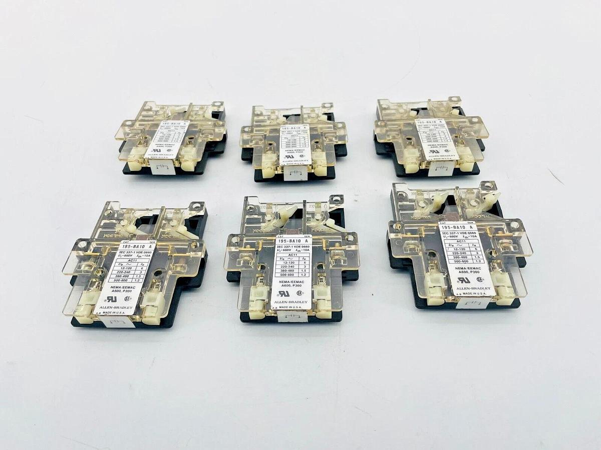 Lot of 6 New Allen Bradley 195-BA10 Auxiliary Contact 10A 660V