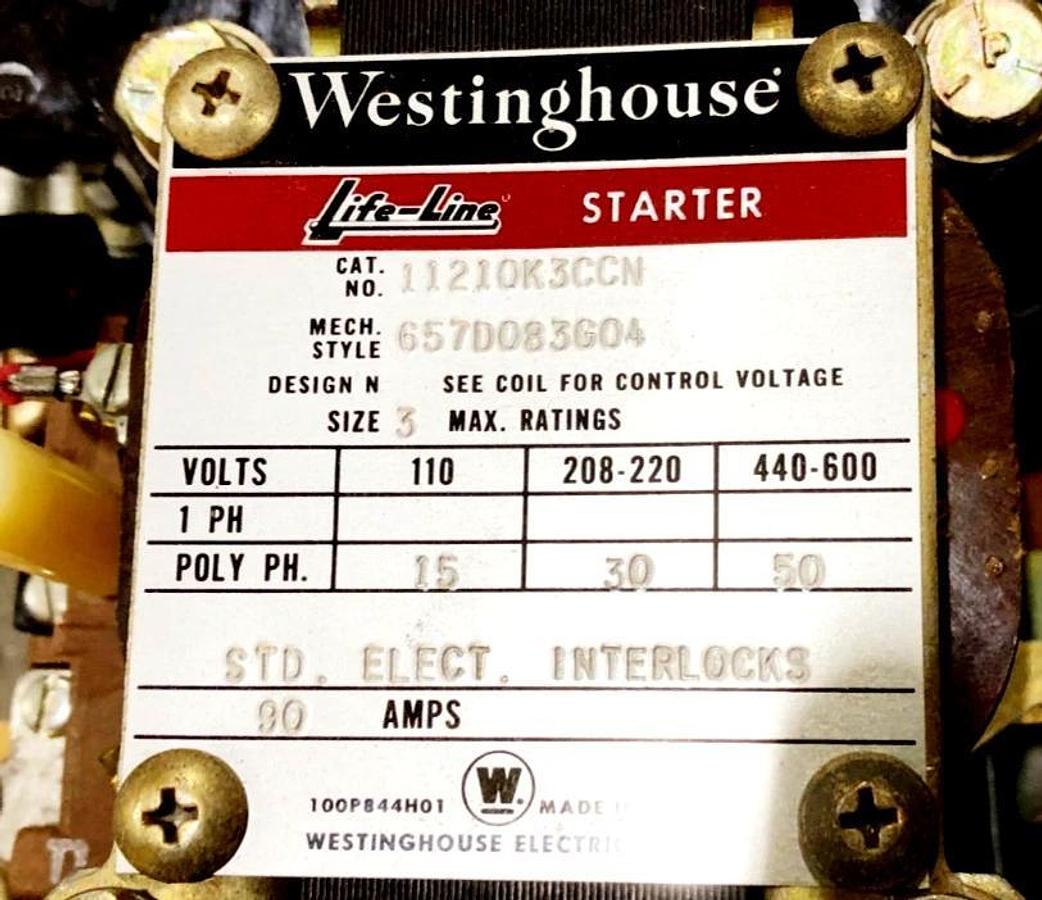 New Westinghouse 11210K3CCNA Life-Line Starter 110V Size 3 90A - No Box
