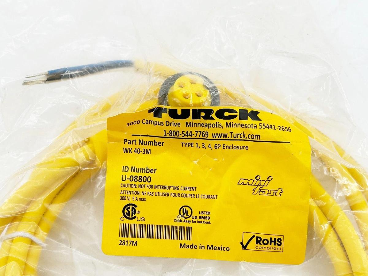 New Turck WK 40-3M Cordset Mini Fast 4Pin Pig Tail U-08800