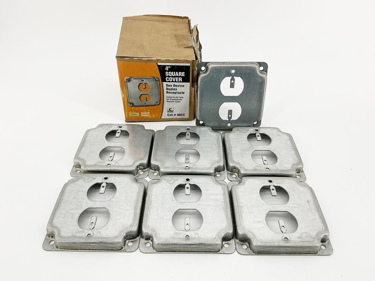 New Box of 7 Hubbell 902C 4" Square Cover Duplex Receptacle