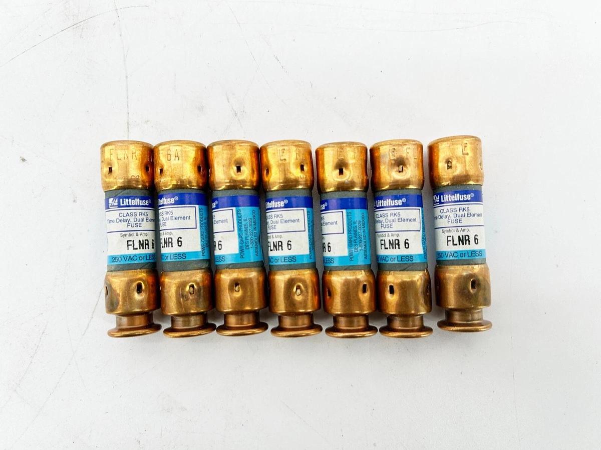 New Lot of 7 Littelfuse FLNR 6 Time Delay Dual Element Fuse 6A 250V