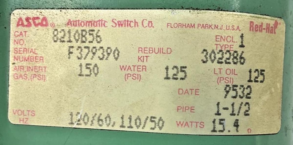 Used ASCO 8210B56-120/60 110/50 Solenoid Coil 15.4W 150PSI 110/120V 50/60HZ