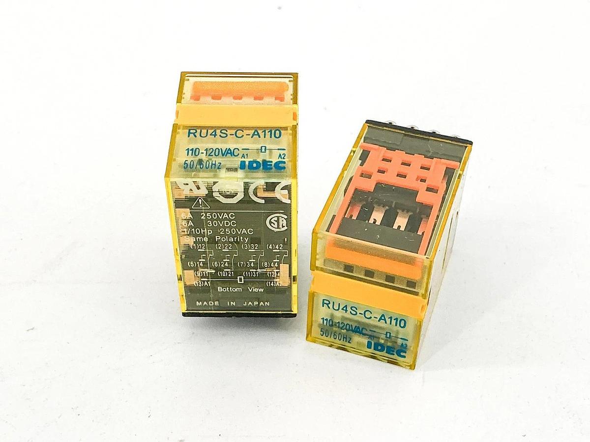 New Lot of 2 IDEC RU4S-C-A110 Relay 110-120Vac 1/10HP - No Box